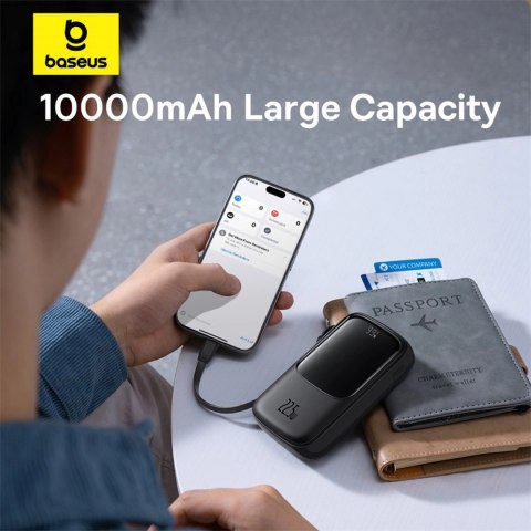 Powerbank Baseus Qpow Pro+ 10000mAh 22.5W z wbudowanym kablem USB-C i wyświetlaczem - czarny Powerbank Baseus Qpow Pro+ 10000mAh 22.5W z wbudowanym kablem USB-C i wyświetlaczem - czarny