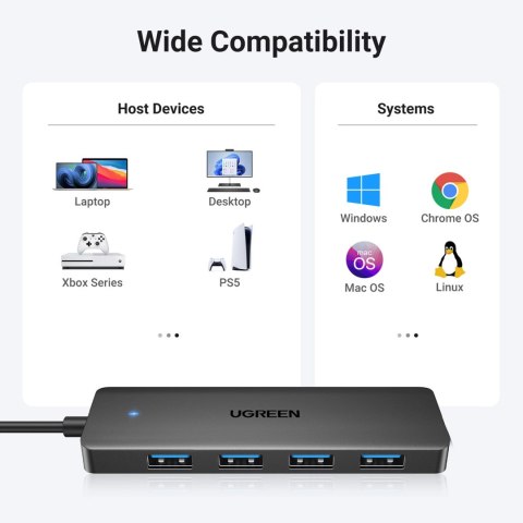 HUB Ugreen CM219 25851 z 4 portami USB-A 3.0 i kablem USB-A 3.0 15cm - czarny HUB Ugreen CM219 25851 z 4 portami USB-A 3.0 i kablem USB-A 3.0 15cm - czarny