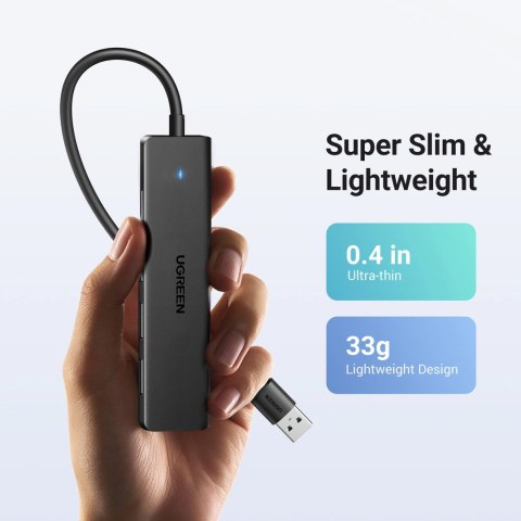 HUB Ugreen CM219 25851 z 4 portami USB-A 3.0 i kablem USB-A 3.0 15cm - czarny HUB Ugreen CM219 25851 z 4 portami USB-A 3.0 i kablem USB-A 3.0 15cm - czarny