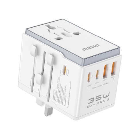 Adapter podróżny Dudao A35Pro 35W EU / UK / AUS / US / JP 3x USB-C 2x USB-A - biały Adapter podróżny Dudao A35Pro 35W EU / UK / AUS / US / JP 3x USB-C 2x USB-A - biały