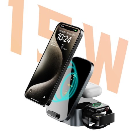 Ładowarka Dudao A11Pro+ indukcyjna 15W 3w1 do telefonu / smartwatcha / słuchawek - czarna Ładowarka Dudao A11Pro+ indukcyjna 15W 3w1 do telefonu / smartwatcha / słuchawek - czarna