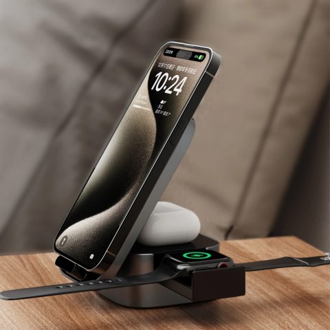 Ładowarka Dudao A11Pro+ indukcyjna 15W 3w1 do telefonu / smartwatcha / słuchawek - czarna Ładowarka Dudao A11Pro+ indukcyjna 15W 3w1 do telefonu / smartwatcha / słuchawek - czarna