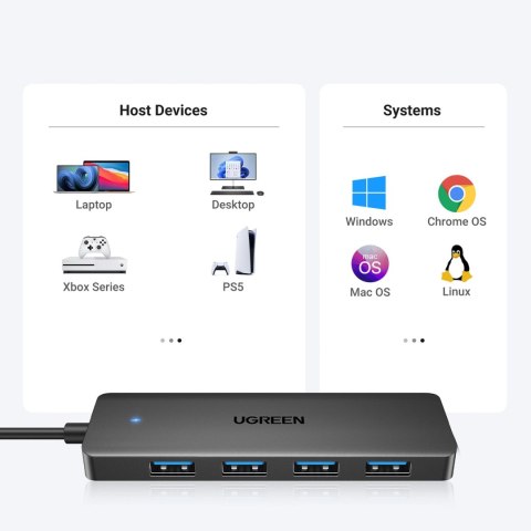 HUB Ugreen CM219 35574 z 4 portami USB-A 3.0 i kablem USB-A 3.0 1m - czarny HUB Ugreen CM219 35574 z 4 portami USB-A 3.0 i kablem USB-A 3.0 1m - czarny