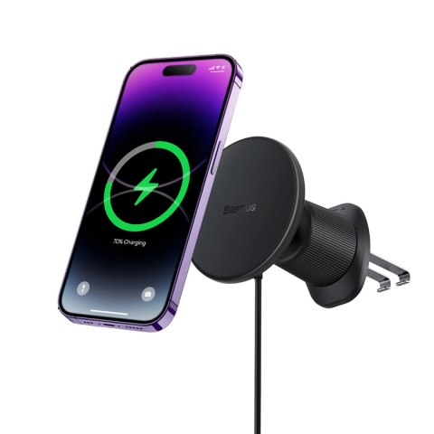 Uchwyt Baseus CW01 samochodowy na iPhone z ładowarką indukcyjną 15W na kratkę nawiewu - czarny Uchwyt Baseus CW01 samochodowy na iPhone z ładowarką indukcyjną 15W na kratkę nawiewu - czarny