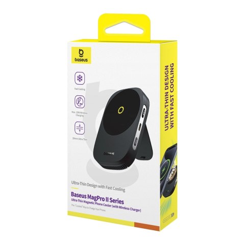 Wentylator do chłodzenia smartfona Baseus MagPro II z ładowaniem indukcyjnym 15W i podstawką - czarny Wentylator do chłodzenia smartfona Baseus MagPro II z ładowaniem indukcyjnym 15W i podstawką - czarny