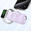 Mini powerbank Wozinsky WF16-YCS 5000mAh 15W USB-C z wbudowanym kablem USB-C i ładowarką do Apple Watch - fioletowy