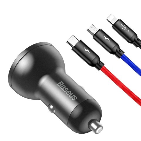 Baseus ładowarka samochodowa 2x USB 4,8A 24W z LCD + kabel 3w1 USB - USB Typ C / micro USB / Lightning 1,2m czarny (TZCCBX-0G) Baseus ładowarka samochodowa 2x USB 4,8A 24W z LCD + kabel 3w1 USB - USB Typ C / micro USB / Lightning 1,2m czarny (TZCCBX-0G)