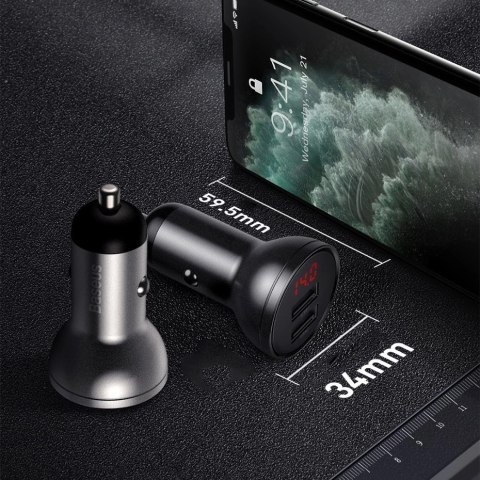 Baseus ładowarka samochodowa 2x USB 4,8A 24W z LCD + kabel 3w1 USB - USB Typ C / micro USB / Lightning 1,2m czarny (TZCCBX-0G) Baseus ładowarka samochodowa 2x USB 4,8A 24W z LCD + kabel 3w1 USB - USB Typ C / micro USB / Lightning 1,2m czarny (TZCCBX-0G)