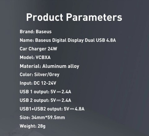 Baseus ładowarka samochodowa 2x USB 4,8A 24W z LCD + kabel 3w1 USB - USB Typ C / micro USB / Lightning 1,2m czarny (TZCCBX-0G) Baseus ładowarka samochodowa 2x USB 4,8A 24W z LCD + kabel 3w1 USB - USB Typ C / micro USB / Lightning 1,2m czarny (TZCCBX-0G)