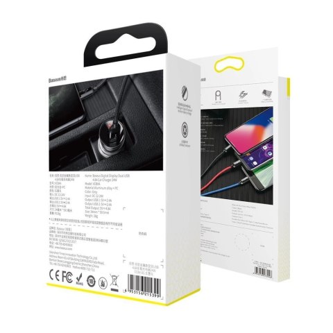 Baseus ładowarka samochodowa 2x USB 4,8A 24W z LCD + kabel 3w1 USB - USB Typ C / micro USB / Lightning 1,2m czarny (TZCCBX-0G) Baseus ładowarka samochodowa 2x USB 4,8A 24W z LCD + kabel 3w1 USB - USB Typ C / micro USB / Lightning 1,2m czarny (TZCCBX-0G)