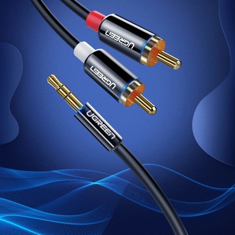 Kabel Ugreen AV116 10590 audio mini jack 3,5 mm (męski) / 2RCA (męski) 3m - czarny Kabel Ugreen AV116 10590 audio mini jack 3,5 mm (męski) / 2RCA (męski) 3m - czarny