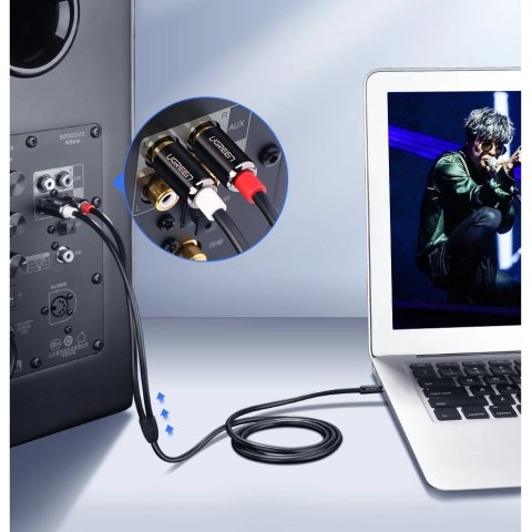 Kabel Ugreen AV116 10590 audio mini jack 3,5 mm (męski) / 2RCA (męski) 3m - czarny Kabel Ugreen AV116 10590 audio mini jack 3,5 mm (męski) / 2RCA (męski) 3m - czarny