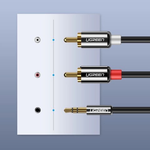 Kabel Ugreen AV116 10590 audio mini jack 3,5 mm (męski) / 2RCA (męski) 3m - czarny Kabel Ugreen AV116 10590 audio mini jack 3,5 mm (męski) / 2RCA (męski) 3m - czarny