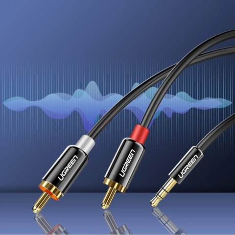 Kabel Ugreen AV116 10590 audio mini jack 3,5 mm (męski) / 2RCA (męski) 3m - czarny Kabel Ugreen AV116 10590 audio mini jack 3,5 mm (męski) / 2RCA (męski) 3m - czarny