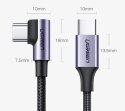 Kabel Ugreen US255 50125 USB-C (prosty) / USB-C (kątowy) PD QC 60W 3A 2m - szary