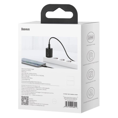 Baseus Super Si 1C szybka ładowarka USB Typ C 25W Power Delivery Quick Charge czarny (CCSP020101) Baseus Super Si 1C szybka ładowarka USB Typ C 25W Power Delivery Quick Charge czarny (CCSP020101)