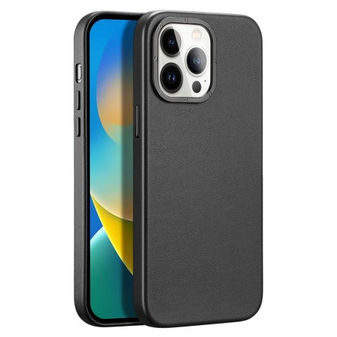 Dux Ducis Grit skórzane etui do iPhone 14 Pro elegancki pokrowiec ze sztucznej skóry (kompatybilne z MagSafe) czarny Dux Ducis Grit skórzane etui do iPhone 14 Pro elegancki pokrowiec ze sztucznej skóry (kompatybilne z MagSafe) czarny