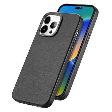 Dux Ducis Grit skórzane etui do iPhone 14 Pro elegancki pokrowiec ze sztucznej skóry (kompatybilne z MagSafe) czarny Dux Ducis Grit skórzane etui do iPhone 14 Pro elegancki pokrowiec ze sztucznej skóry (kompatybilne z MagSafe) czarny