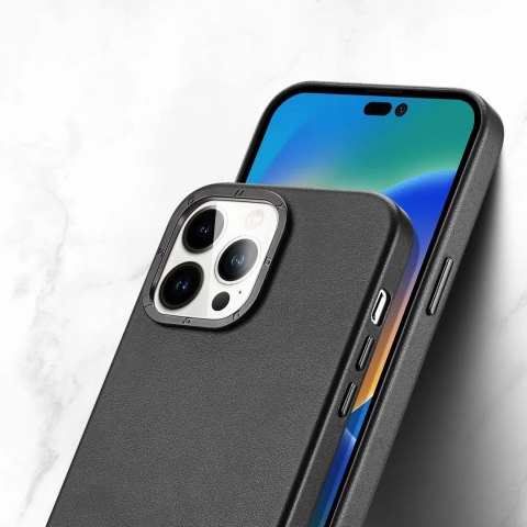 Dux Ducis Grit skórzane etui do iPhone 14 Pro elegancki pokrowiec ze sztucznej skóry (kompatybilne z MagSafe) czarny Dux Ducis Grit skórzane etui do iPhone 14 Pro elegancki pokrowiec ze sztucznej skóry (kompatybilne z MagSafe) czarny