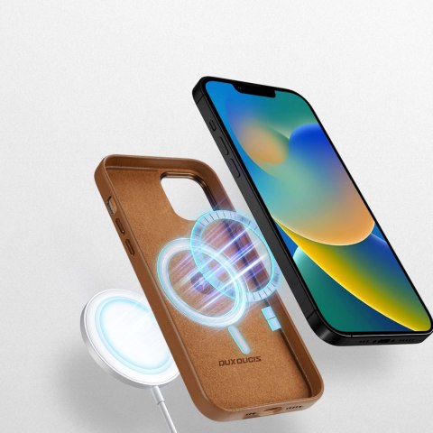 Dux Ducis Grit skórzane etui do iPhone 14 elegancki pokrowiec ze sztucznej skóry (kompatybilne z MagSafe) brązowy Dux Ducis Grit skórzane etui do iPhone 14 elegancki pokrowiec ze sztucznej skóry (kompatybilne z MagSafe) brązowy