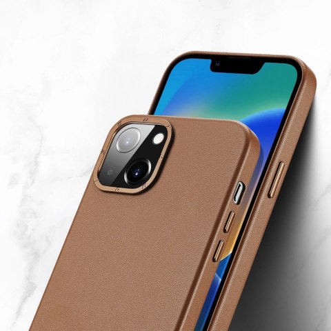 Dux Ducis Grit skórzane etui do iPhone 14 elegancki pokrowiec ze sztucznej skóry (kompatybilne z MagSafe) brązowy Dux Ducis Grit skórzane etui do iPhone 14 elegancki pokrowiec ze sztucznej skóry (kompatybilne z MagSafe) brązowy