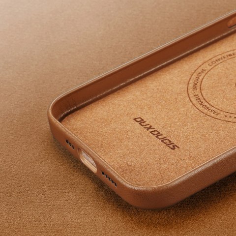 Dux Ducis Grit skórzane etui do iPhone 14 elegancki pokrowiec ze sztucznej skóry (kompatybilne z MagSafe) brązowy Dux Ducis Grit skórzane etui do iPhone 14 elegancki pokrowiec ze sztucznej skóry (kompatybilne z MagSafe) brązowy