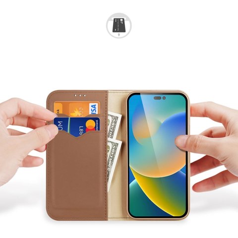 Dux Ducis Hivo skórzane etui z klapką pokrowiec ze skóry naturalnej portfel na karty i dokumenty iPhone 14 Pro Max brązowy Dux Ducis Hivo skórzane etui z klapką pokrowiec ze skóry naturalnej portfel na karty i dokumenty iPhone 14 Pro Max brązowy