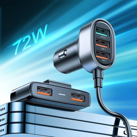 Joyroom szybka ładowarka samochodowa z przedłużaczem 45W 5xUSB-A czarna (JR-CL03 Pro) Joyroom szybka ładowarka samochodowa z przedłużaczem 45W 5xUSB-A czarna (JR-CL03 Pro)