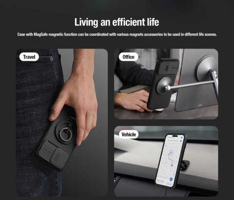 Pancerne etui Nillkin CamShield Pro Magnetic Case do iPhone 15 Pro Max z osłoną na aparat - czarne Pancerne etui Nillkin CamShield Pro Magnetic Case do iPhone 15 Pro Max z osłoną na aparat - czarne