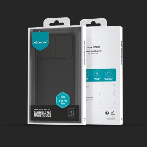 Pancerne etui Nillkin CamShield Pro Magnetic Case do iPhone 15 Pro Max z osłoną na aparat - czarne Pancerne etui Nillkin CamShield Pro Magnetic Case do iPhone 15 Pro Max z osłoną na aparat - czarne