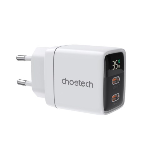 Ładowarka sieciowa GaN Choetech PD6051 2x USB-C PD 35W z wyświetlaczem - biała Ładowarka sieciowa GaN Choetech PD6051 2x USB-C PD 35W z wyświetlaczem - biała