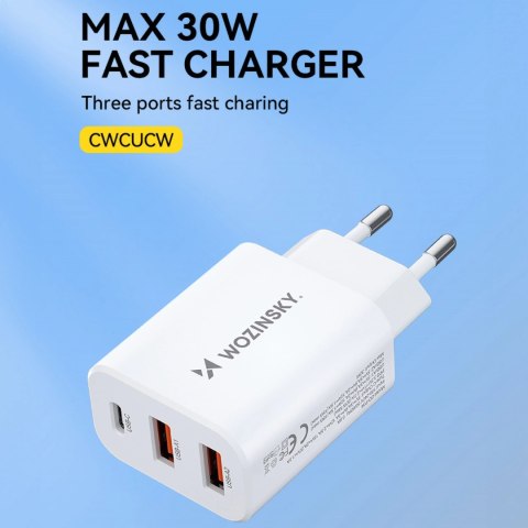 Ładowarka sieciowa Wozinsky CWCUCW 30W USB-C / 2 x USB-A - biała Ładowarka sieciowa Wozinsky CWCUCW 30W USB-C / 2 x USB-A - biała
