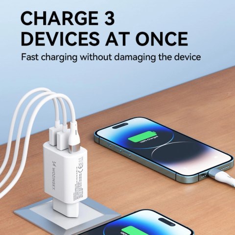 Ładowarka sieciowa Wozinsky CWCUCW 30W USB-C / 2 x USB-A - biała Ładowarka sieciowa Wozinsky CWCUCW 30W USB-C / 2 x USB-A - biała