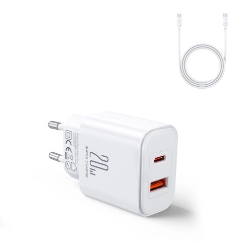 Ładowarka EU Joyroom JR-TCF05 20W USB-A USB-C + kabel USB-C - biała Ładowarka EU Joyroom JR-TCF05 20W USB-A USB-C + kabel USB-C - biała
