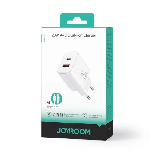 Ładowarka EU Joyroom JR-TCF05 20W USB-A USB-C + kabel USB-C - biała Ładowarka EU Joyroom JR-TCF05 20W USB-A USB-C + kabel USB-C - biała