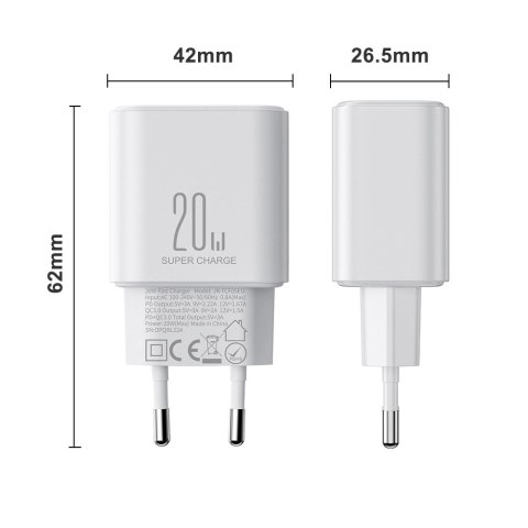 Ładowarka EU Joyroom JR-TCF05 20W USB-A USB-C + kabel USB-C - biała Ładowarka EU Joyroom JR-TCF05 20W USB-A USB-C + kabel USB-C - biała