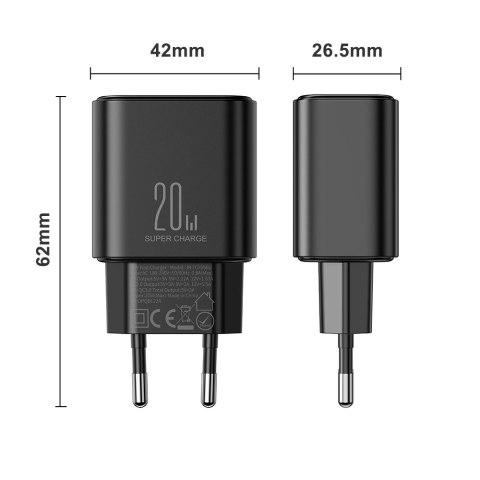 Ładowarka EU Joyroom JR-TCF05 20W USB-A USB-C + kabel USB-C - czarna Ładowarka EU Joyroom JR-TCF05 20W USB-A USB-C + kabel USB-C - czarna