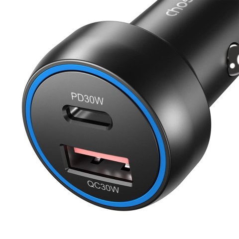 Ładowarka samochodowa Choetech TC0014 USB-C USB-A PD 60W z podświetleniem LED - czarna Ładowarka samochodowa Choetech TC0014 USB-C USB-A PD 60W z podświetleniem LED - czarna