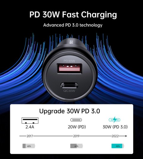 Ładowarka samochodowa Choetech TC0014 USB-C USB-A PD 60W z podświetleniem LED - czarna Ładowarka samochodowa Choetech TC0014 USB-C USB-A PD 60W z podświetleniem LED - czarna
