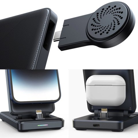 Stacja ładująca 4w1 Joyroom JR-WQS02 iPhone AirPods Apple Watch składana - czarna Stacja ładująca 4w1 Joyroom JR-WQS02 iPhone AirPods Apple Watch składana - czarna
