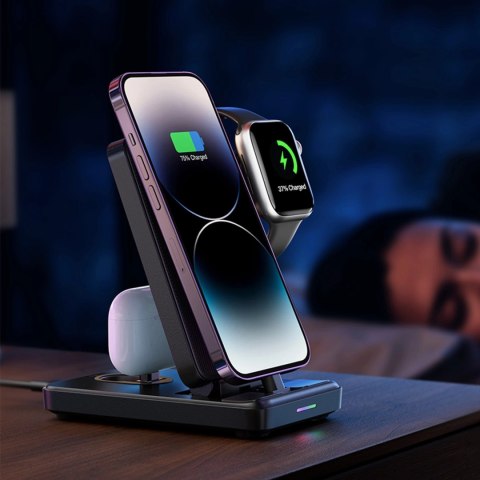 Stacja ładująca 4w1 Joyroom JR-WQS02 iPhone AirPods Apple Watch składana - czarna Stacja ładująca 4w1 Joyroom JR-WQS02 iPhone AirPods Apple Watch składana - czarna
