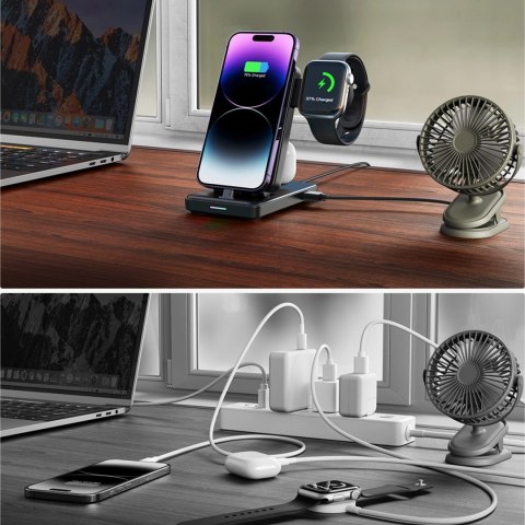 Stacja ładująca 4w1 Joyroom JR-WQS02 iPhone AirPods Apple Watch składana - czarna Stacja ładująca 4w1 Joyroom JR-WQS02 iPhone AirPods Apple Watch składana - czarna