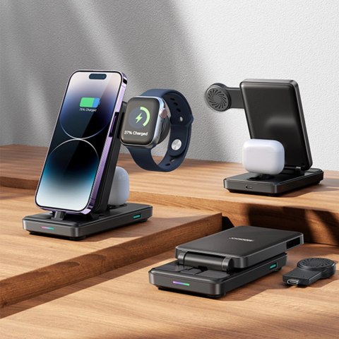 Stacja ładująca 4w1 Joyroom JR-WQS02 iPhone AirPods Apple Watch składana - czarna Stacja ładująca 4w1 Joyroom JR-WQS02 iPhone AirPods Apple Watch składana - czarna