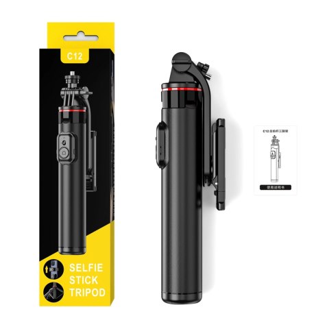 Selfie stick WC1Y2S teleskopowy tripod 1.3m ze stopu aluminium z uchwytem na telefon - czarny Selfie stick WC1Y2S teleskopowy tripod 1.3m ze stopu aluminium z uchwytem na telefon - czarny