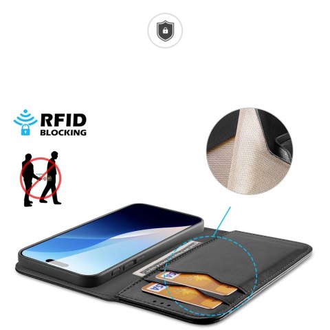 Etui Dux Ducis Hivo na iPhone 16 z klapką i ochroną RFID - czarne Etui Dux Ducis Hivo na iPhone 16 z klapką i ochroną RFID - czarne