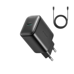 Ładowarka Joyroom JR-TCF23 sieciowa USB-C 25W SFC / PPS / PD - czarna + kabel USB-C / USB-C 1m