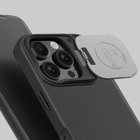 Etui Nillkin Qin Prop Leather Case z osłoną na aparat i podstawką na iPhone 16 Pro Max - czarne Etui Nillkin Qin Prop Leather Case z osłoną na aparat i podstawką na iPhone 16 Pro Max - czarne