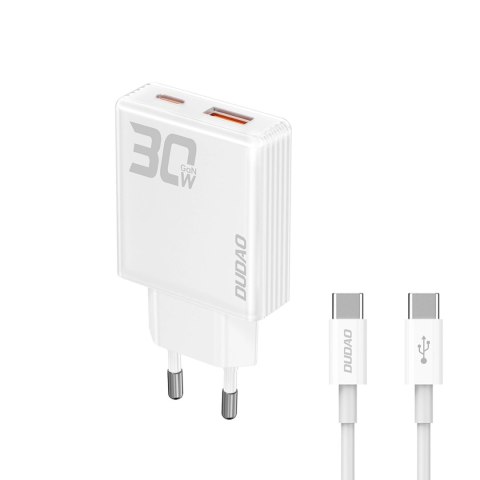 Ładowarka sieciowa GaN Dudao A30EUT 30W USB-A / USB-C + kabel USB-C - USB-C - biała Ładowarka sieciowa GaN Dudao A30EUT 30W USB-A / USB-C + kabel USB-C - USB-C - biała