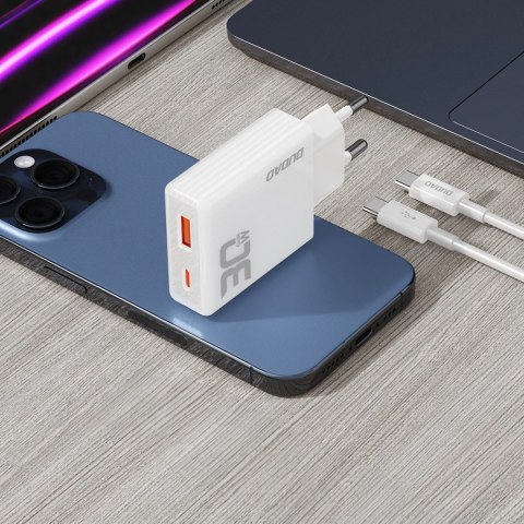 Ładowarka sieciowa GaN Dudao A30EUT 30W USB-A / USB-C + kabel USB-C - USB-C - biała Ładowarka sieciowa GaN Dudao A30EUT 30W USB-A / USB-C + kabel USB-C - USB-C - biała