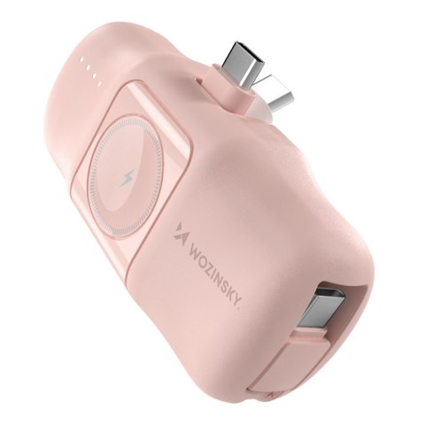 Mini powerbank Wozinsky WF16-YCS 5000mAh 15W USB-C z wbudowanym kablem USB-C i ładowarką do Apple Watch - różowy Mini powerbank Wozinsky WF16-YCS 5000mAh 15W USB-C z wbudowanym kablem USB-C i ładowarką do Apple Watch - różowy